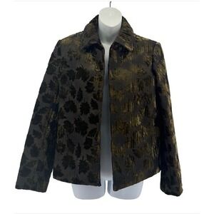 Herve Bernard Floral Velvet Burnout Jacket Women's Size 12 Brown Gold Textured